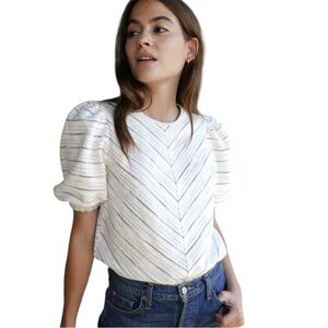 Saylor Innika Sedona Stripe Knit Puff Short Sleeve Textured Top Size Medium